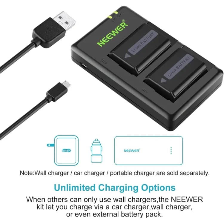 شارژر و باتری دوربین نیور NEEWER LP-E6NH 2 PCS BATTERY + CHARGER — تصویر ۴