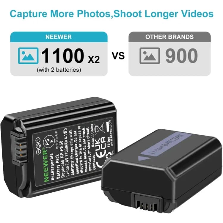 شارژر و باتری دوربین نیور NEEWER LP-E6NH 2 PCS BATTERY + CHARGER — تصویر ۵