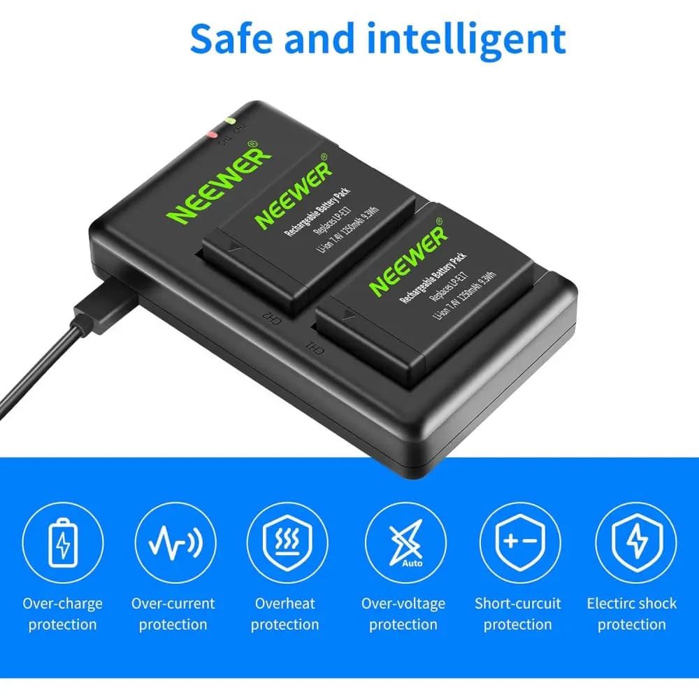 شارژر و باتری دوربین نیور NEEWER LP-E17 2 PCS 1250 MAHLP-E17 BATTERY+ DUAL USB CHARGER — تصویر ۱۱
