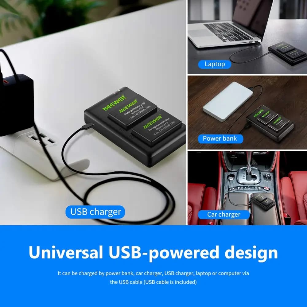 شارژر و باتری دوربین نیور NEEWER LP-E17 2 PCS 1250 MAHLP-E17 BATTERY+ DUAL USB CHARGER — تصویر ۷