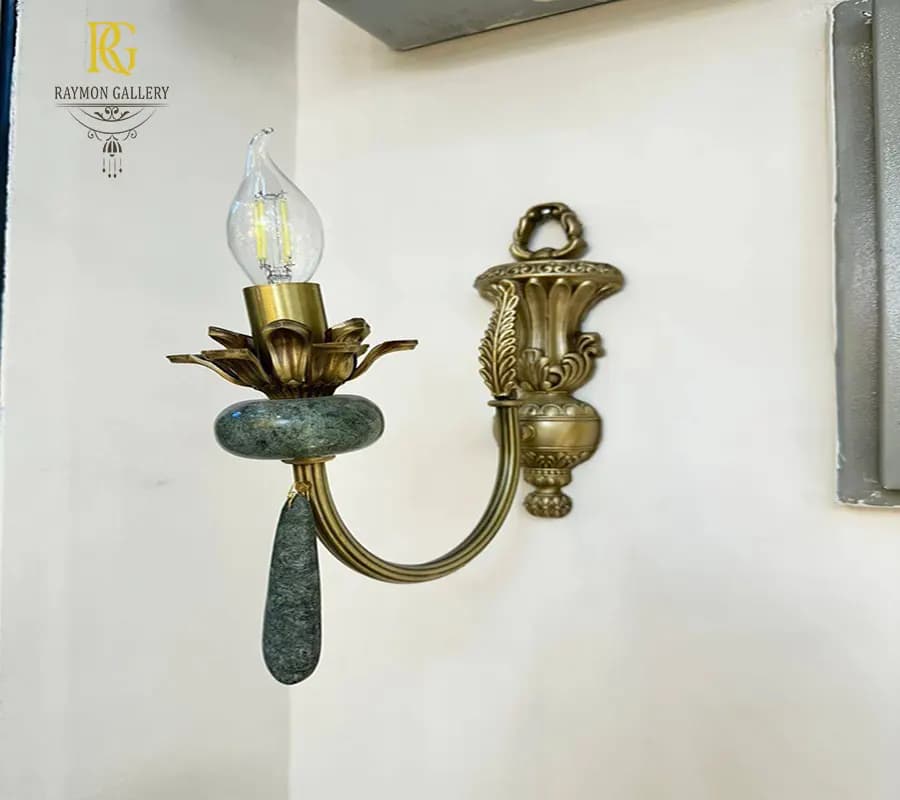 دیوارکوب برنزی تک شاخه فیروزه ای — تصویر ۲