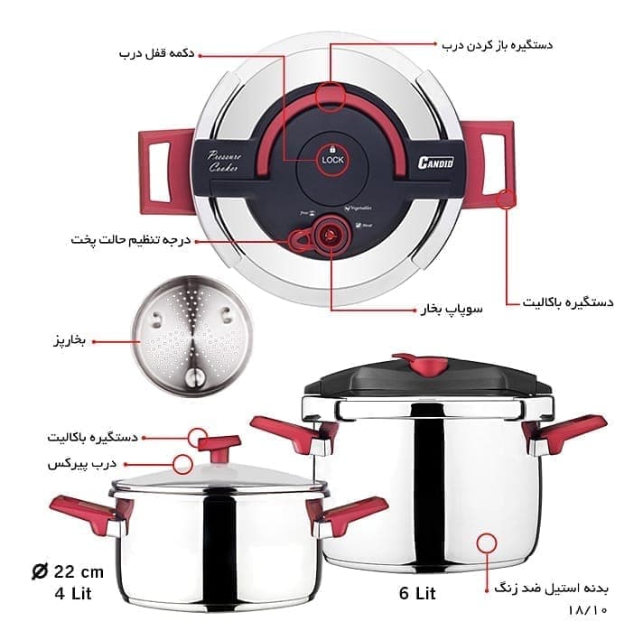 زودپز دوقلو کاندید هلیوس + بخارپز و درب پیرکس