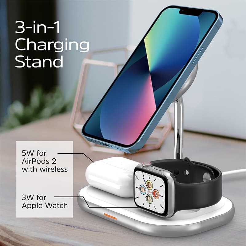 استند شارژر وایرلس مگ سیف 3 کاره انرجایزر مدل WCP303 توان 15 وات به همراه کابل USB-C — تصویر ۷