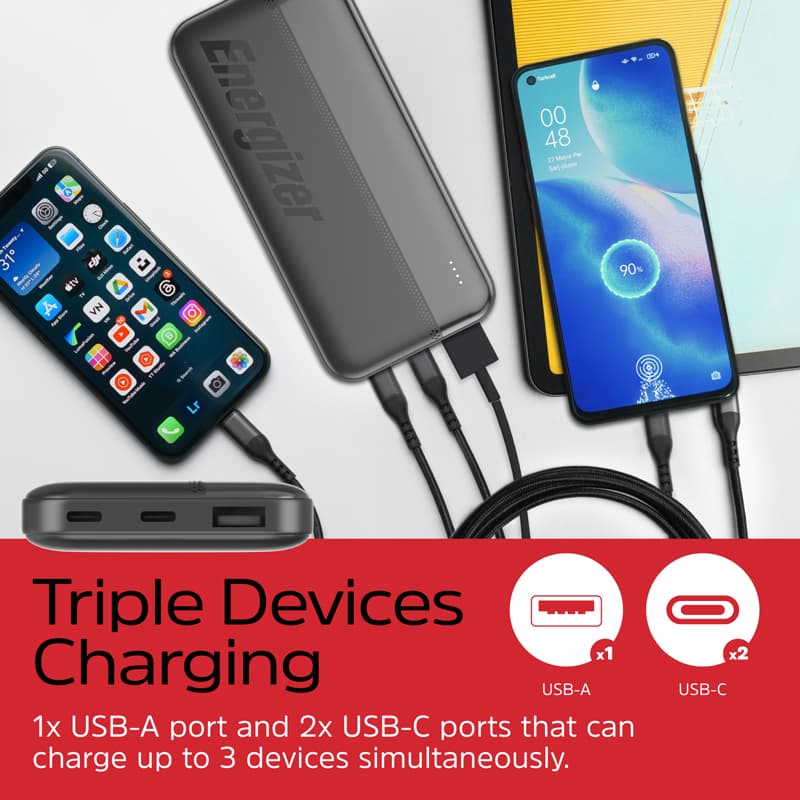 پاوربانک انرجایزر مدل UE10050C ظرفیت 10000 میلی آمپر سه پورت به همراه کابل USB — تصویر ۶
