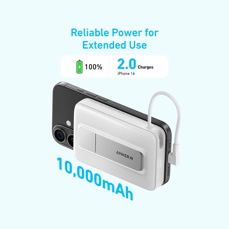 پاور بانک مگ سیف انکر Anker Zolo Magnetic مدل A1685 ظرفیت 10000 میلی آمپر با کابل متصل USB-C و پایه استند تاشو — تصویر ۵
