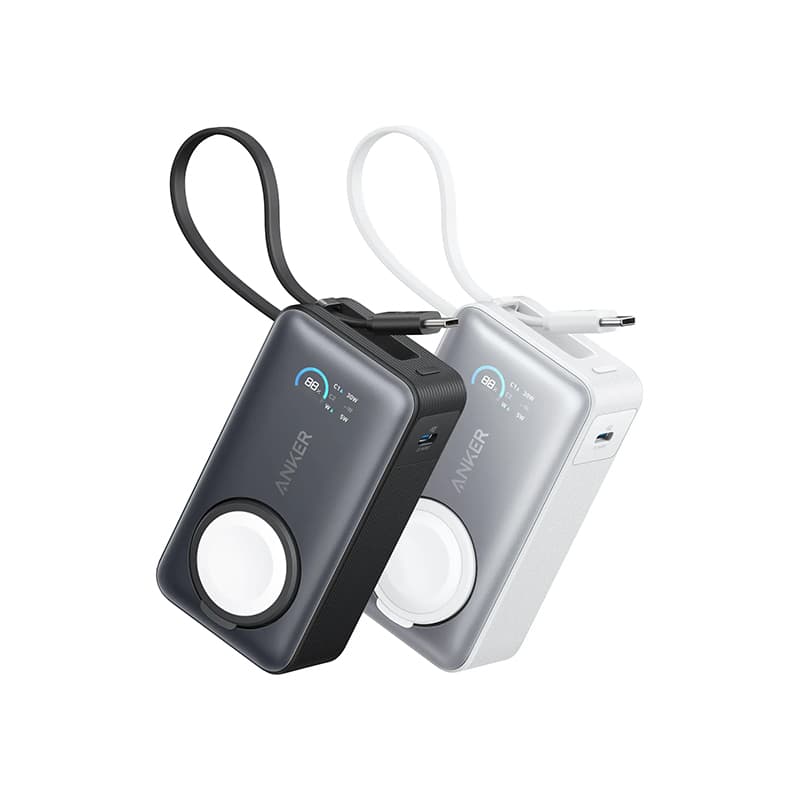 پاور بانک انکر Anker MagGo Power Bank مدل A1657 ظرفیت 10000 میلی آمپر با کابل متصل USB-C و استند شارژ بی سیم اپل واچ — تصویر ۴
