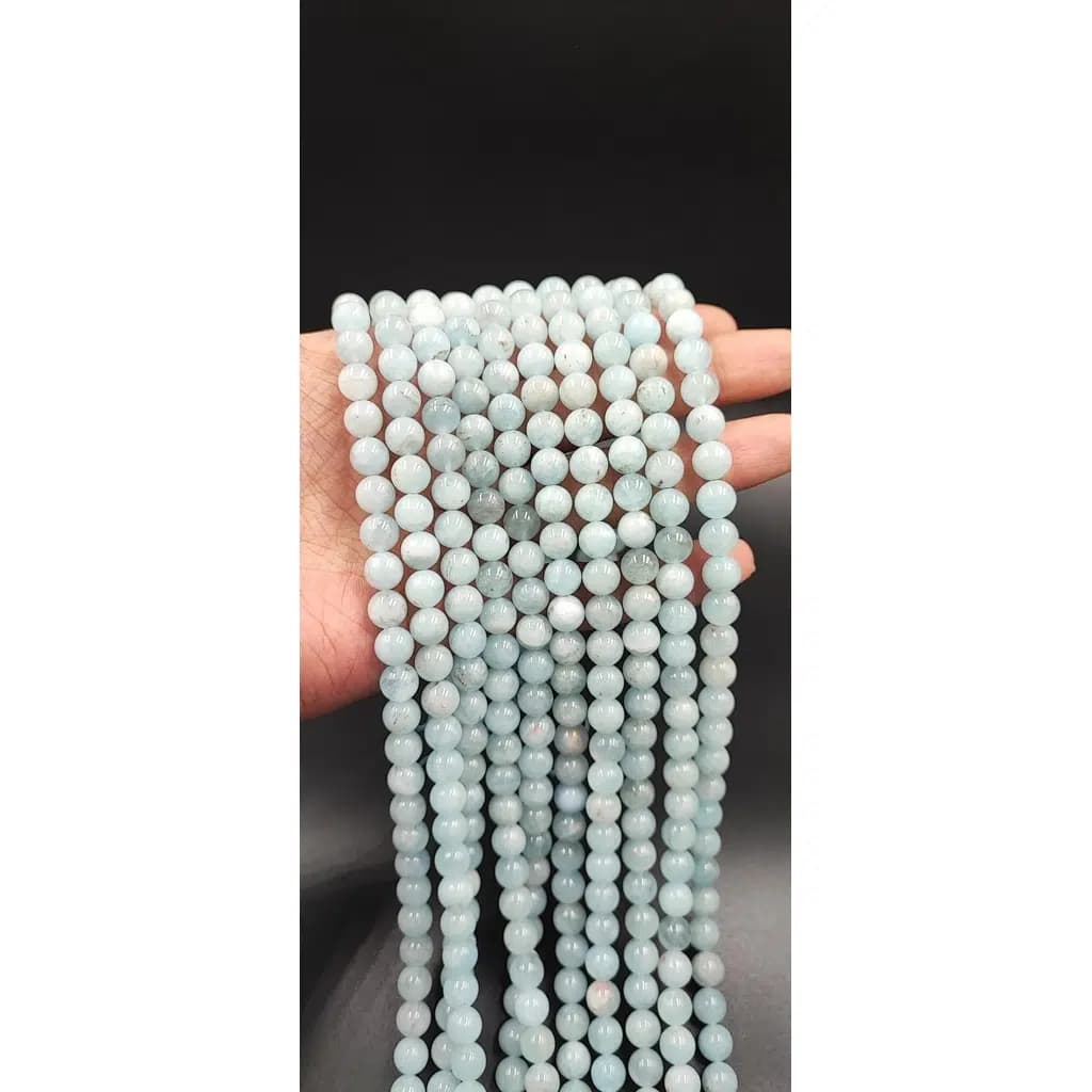 ریسه سنگ آکوامارین طبیعی سایز 8 میلی کد 9764 — تصویر ۲
