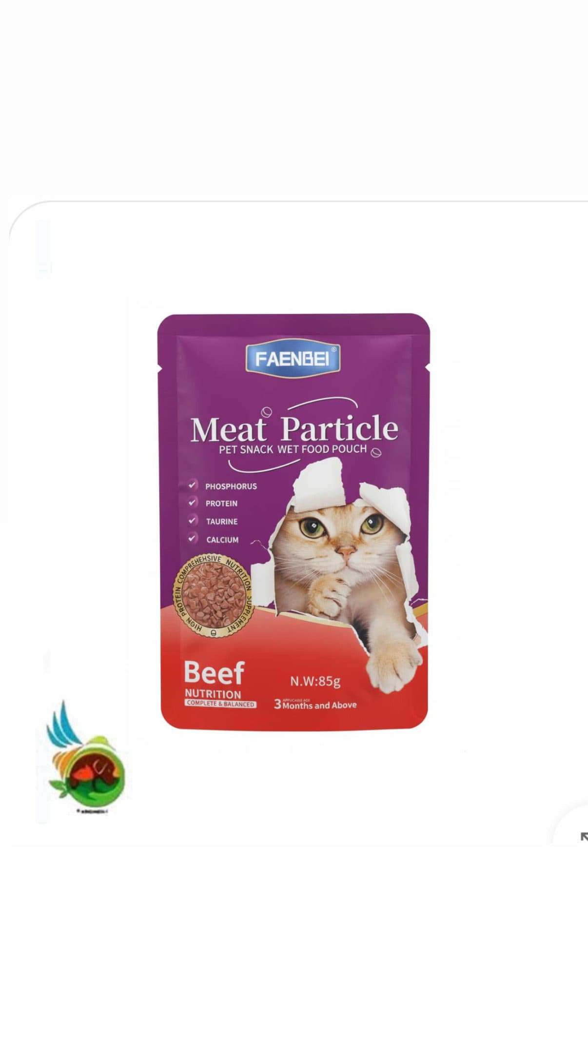پوچ گربه فنبی طعم گوشت گاو مدل چانکی Faenbei meat particle with beef وزن ۸۵ گرم