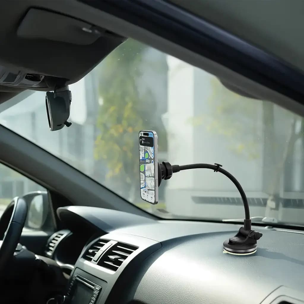 پایه نگهداری و هولدر مغناطیسی گوشی داخل خودرو پرودو مدل Porodo Vindex Magnetic Car Mount with Extended Flexible Pole – Black — تصویر ۳