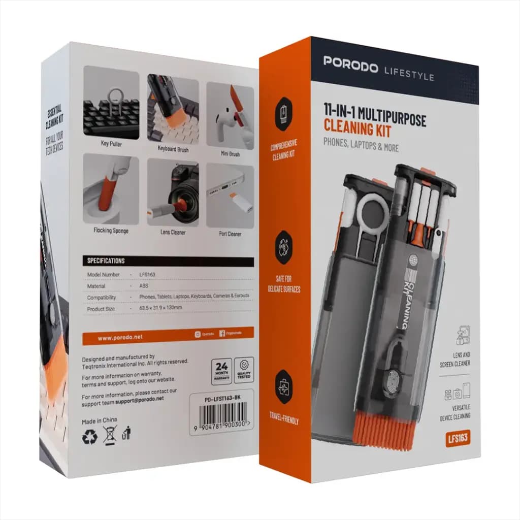 کیت تمیزکننده چندکاره ۱۱ در ۱ پرودو مدل Porodo Lifestyle 11-in-1 Multipurpose Cleaning Kit – Black — تصویر ۱۲