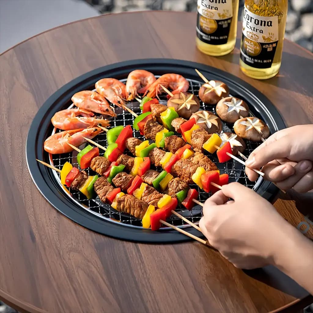 میز کمپینگ و میز گریل گرد سفری پایه سه پایه‌ای پرودو مدل Porodo Lifestyle Tripod Base Outdoor Round Grill Table – Brown — تصویر ۳