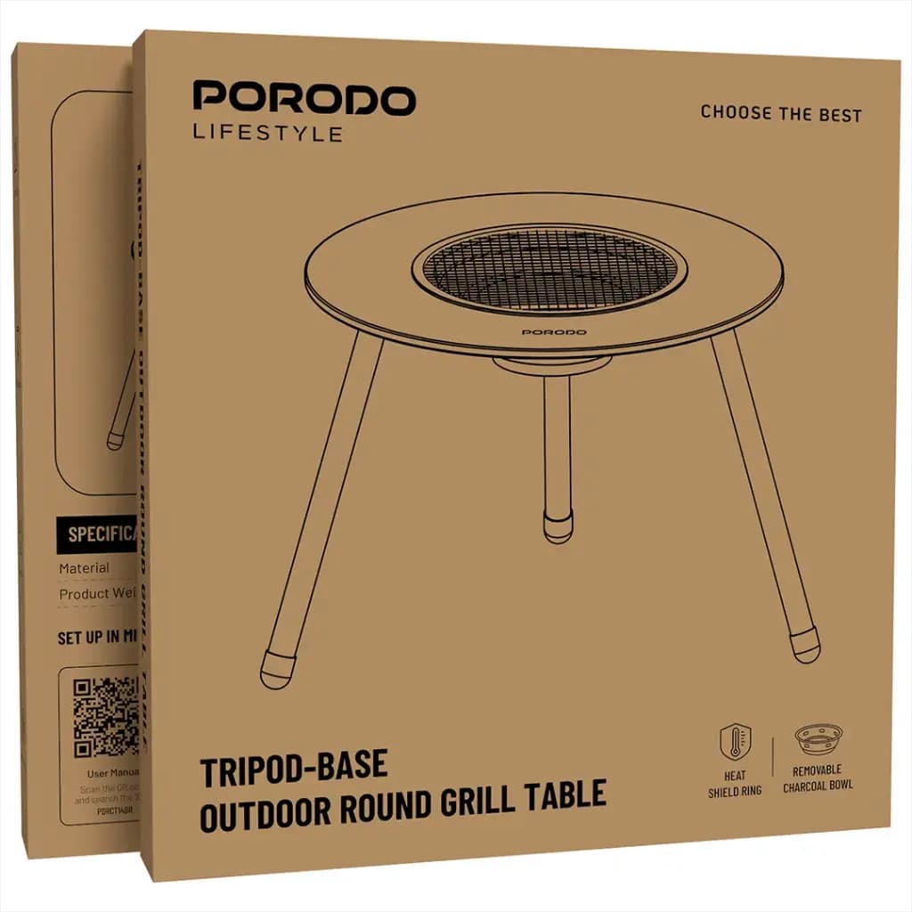 میز کمپینگ و میز گریل گرد سفری پایه سه پایه‌ای پرودو مدل Porodo Lifestyle Tripod Base Outdoor Round Grill Table – Brown — تصویر ۵
