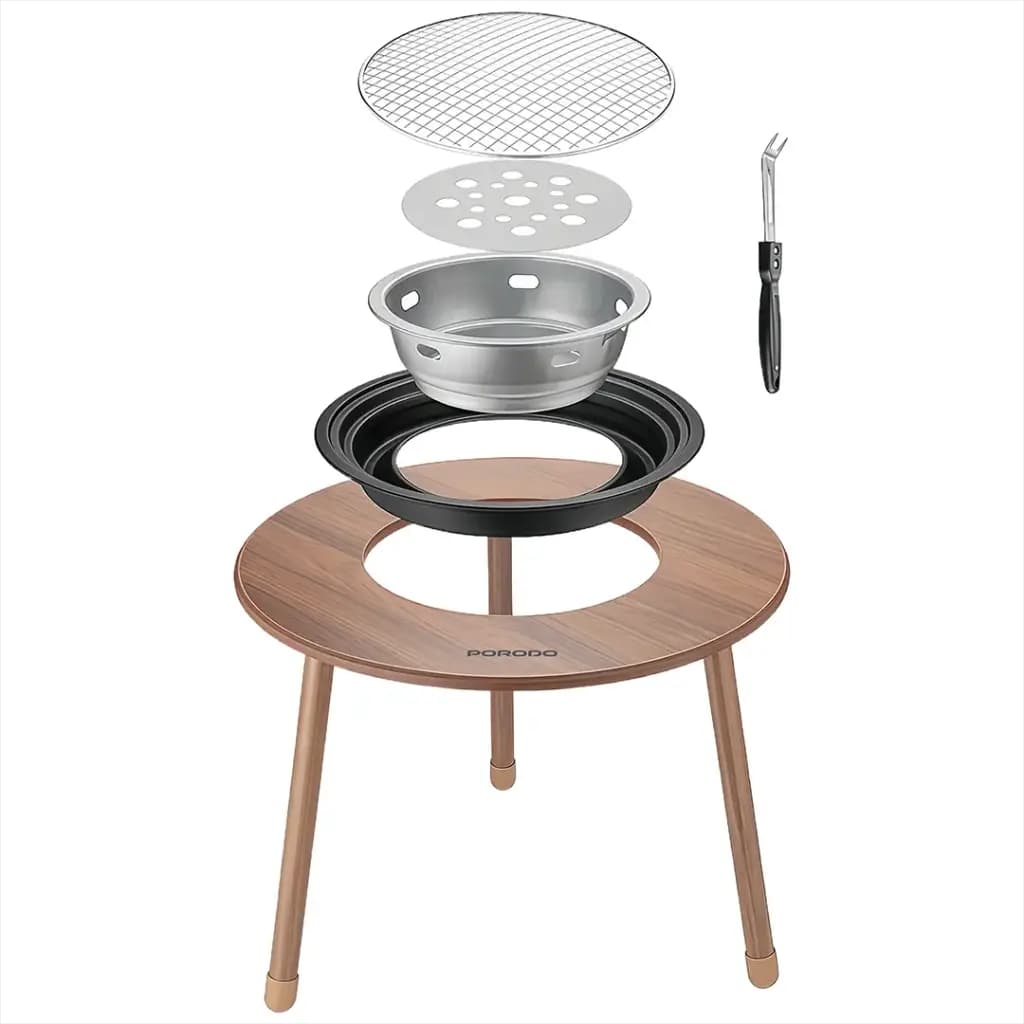 میز کمپینگ و میز گریل گرد سفری پایه سه پایه‌ای پرودو مدل Porodo Lifestyle Tripod Base Outdoor Round Grill Table – Brown — تصویر ۶
