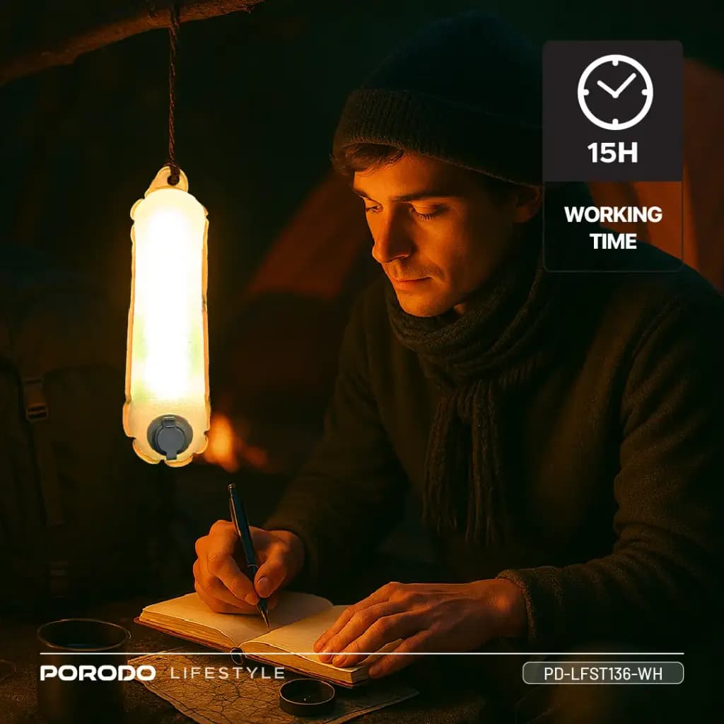 چراغ مسافرتی و چراغ کمپینگ بادی مگنتی پرودو مدل Porodo Lifestyle Inflatable Outdoor Magnetic Tube Light – White — تصویر ۱۲