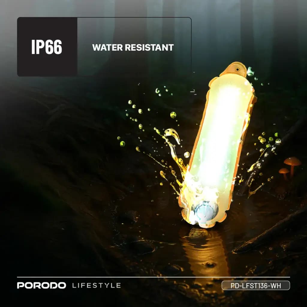 چراغ مسافرتی و چراغ کمپینگ بادی مگنتی پرودو مدل Porodo Lifestyle Inflatable Outdoor Magnetic Tube Light – White — تصویر ۳