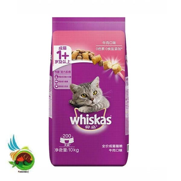 غذای خشک مغزدار گربه بالغ ویسکاس با طعم گوشت گاو Whiskas adult cat with beef وزن 10 کیلوگرم