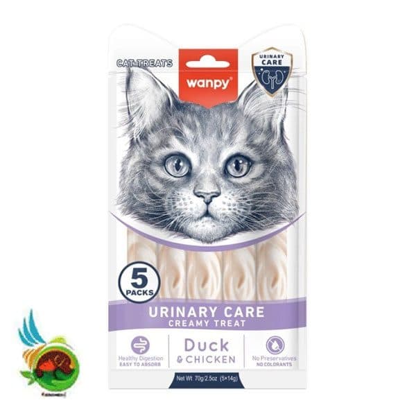 بستنی درمانی گربه ونپی حفظ سلامت مجاری ادراری با طعم اردک و مرغ Wanpy urinary care creamy treat duck & chicken بسته 5 عددی