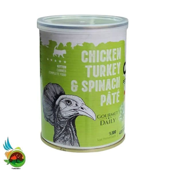 کنسرو پته بچه گربه دی پی اس طعم مرغ، بوقلمون و اسفناج Dps kitten cat chicken and turkey &amp; spinach وزن ۴۳۰ گرم