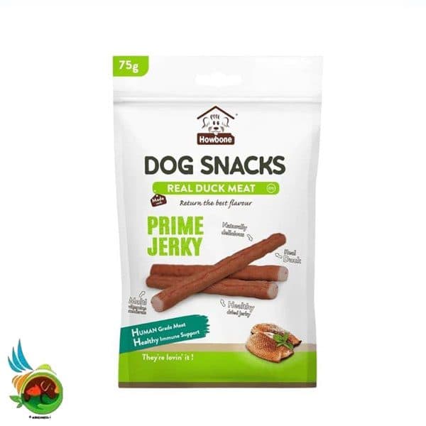 تشویقی مدادی سگ هابون طعم اردک howbone prime jerky dog snacks real duck meat وزن ۷۵ گرم