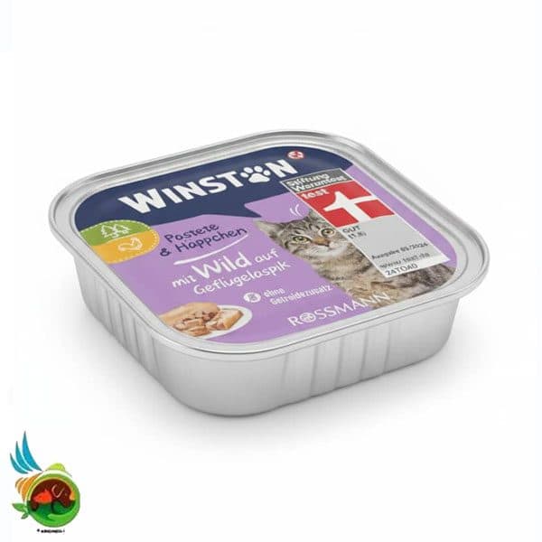 ووم گربه وینستون طعم گوشت شکار و مرغ Winston mit wild auf geflugelaspik وزن ۱۰۰ گرم