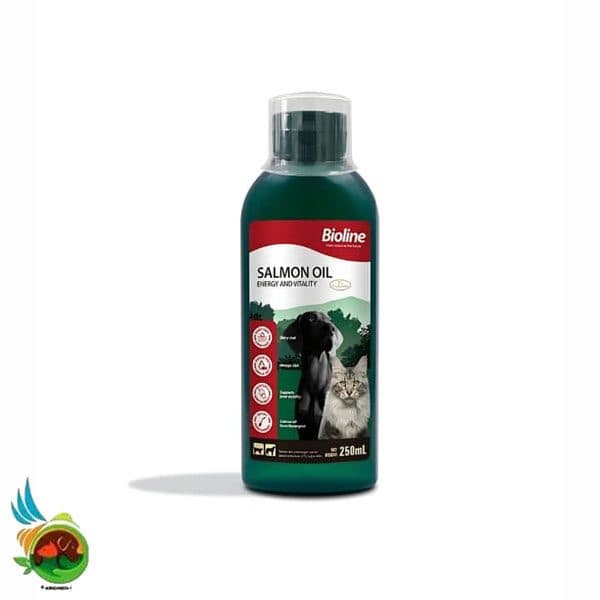 روغن ماهی سالمون بایولاین مخصوص سگ و گربه Bioline salmon oil حجم ۲۵۰ میلی لیتر