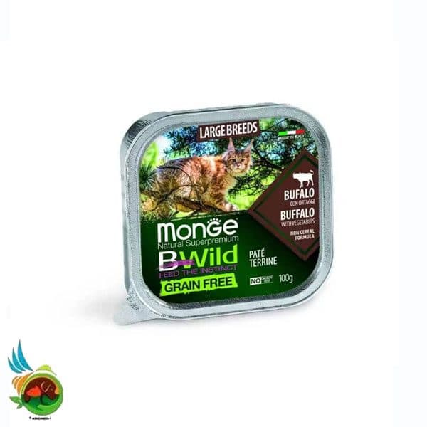 ووم پته گربه بالغ مونژه بی وایلد طعم بوفالو و سبزیجات Monge bwild buffalo with vegetables وزن ۱۰۰ گرم
