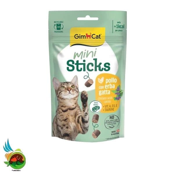تشویقی گربه مینی استیک جیم کت طعم مرغ و کت نیپ Gimcat mini sticks with chicken &amp; catnip وزن 50 گرم