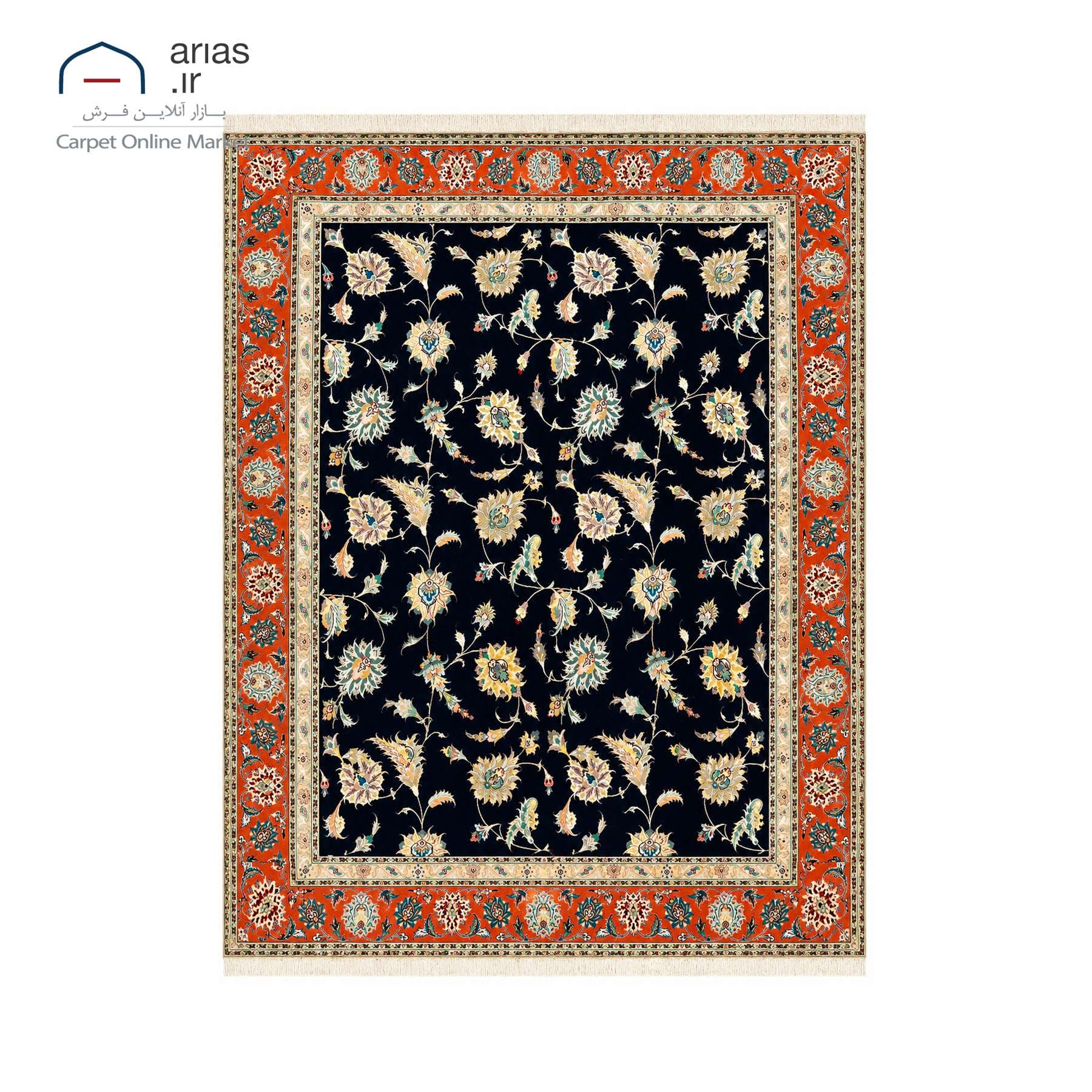 فرش دستباف افشان تبریز نقشه شاه عباسی زمینه سرمه ای چله نخ بافت تبریز کد D25105T