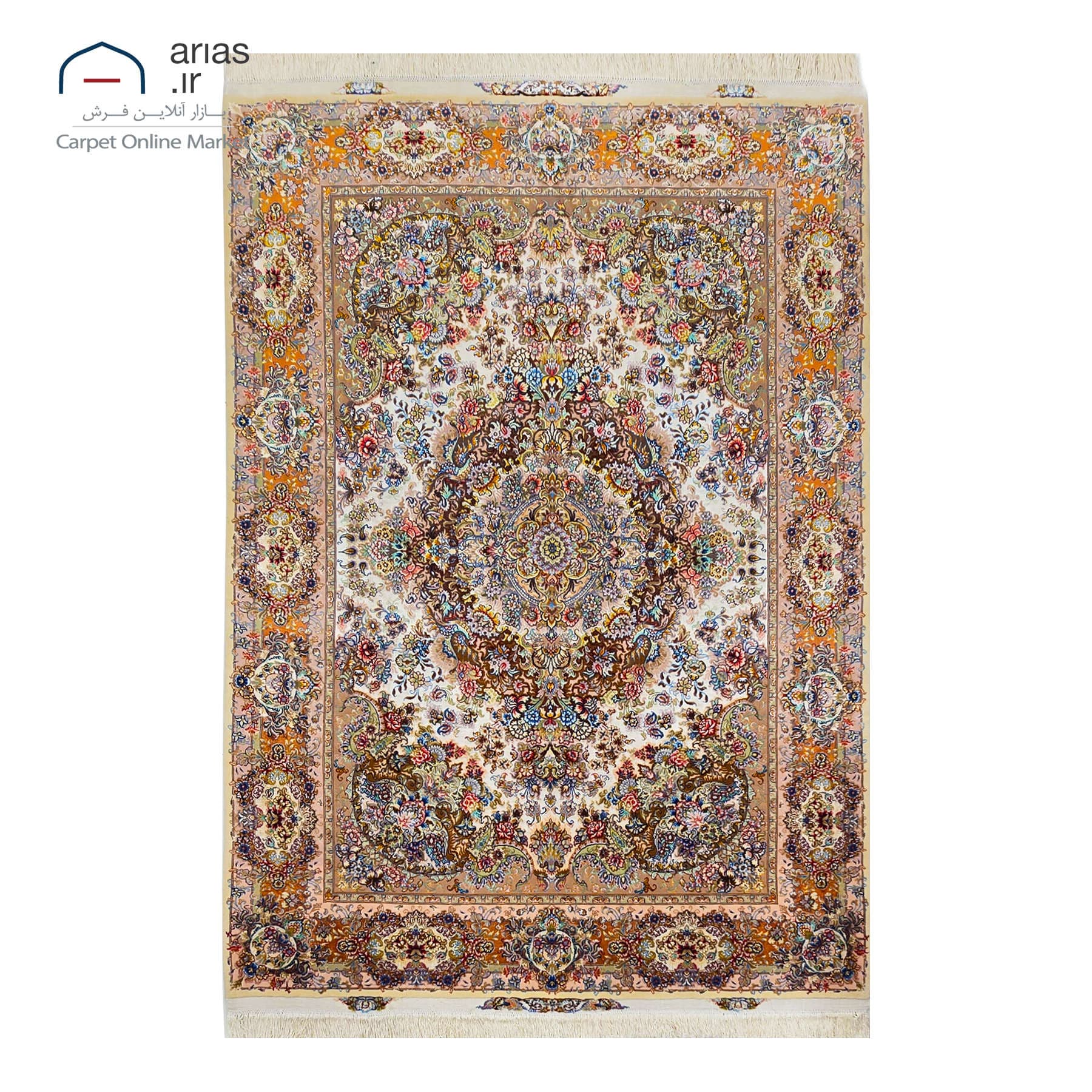 قالیچه دستباف سه متری نقشه خطیبی چله حاشیه و گل ابریشم بافت تبریز کد D11140T