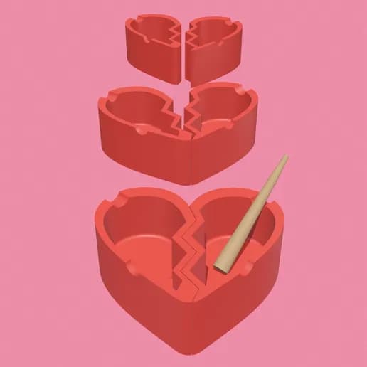 ❤️ زیرسیگاری فیلامنتی طرح قلب دوتکه | مدل عاشقانه PLA+ قرمز — تصویر ۳