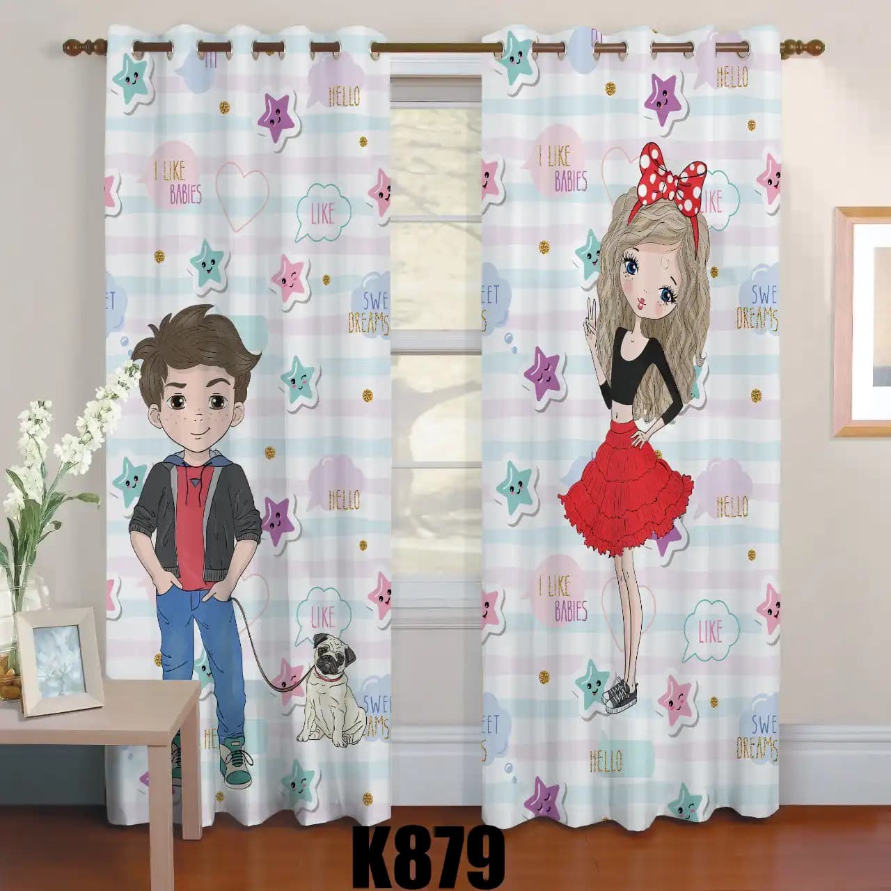 ست فرش پرده دختر پسرکدF457