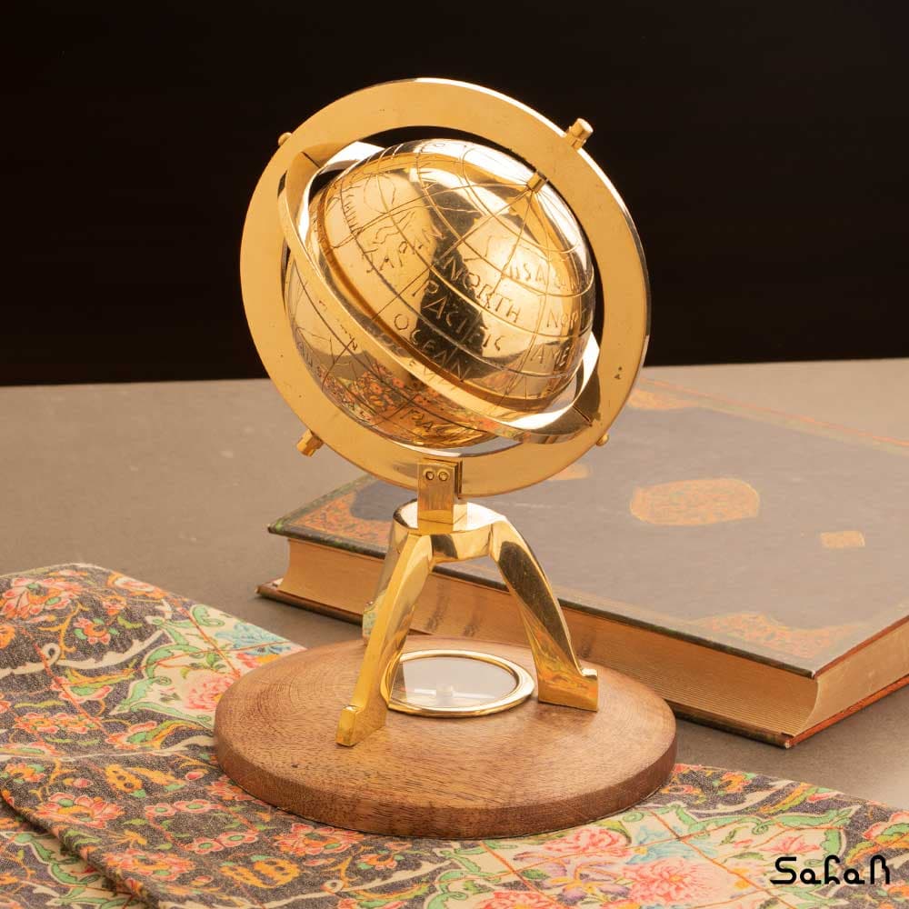کره زمین برنجی پایه قطب نما دار