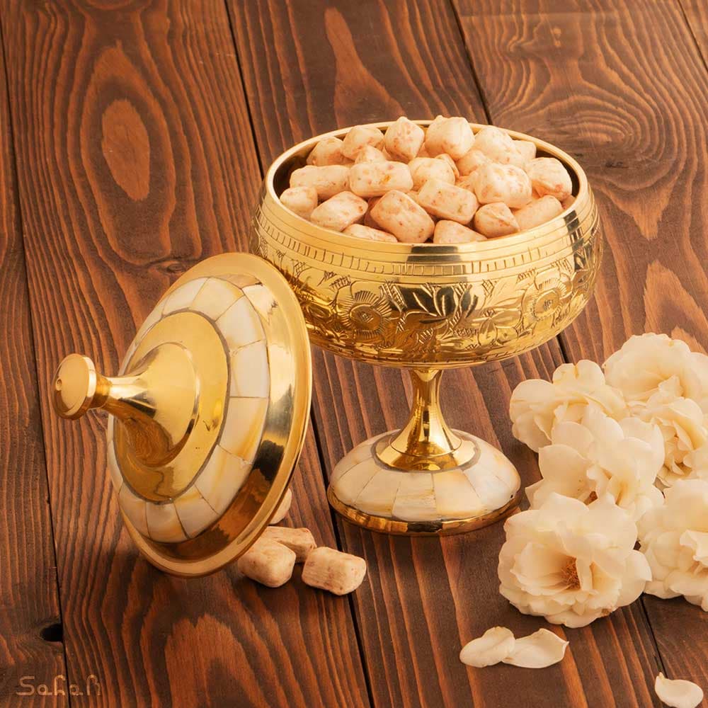 قندان یا شکلات خوری برنج و صدف قلم زنی
