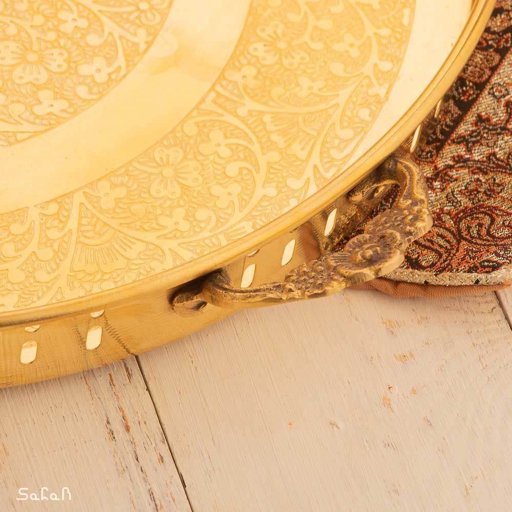 سینی برنجی طلایی هندی دسته دار سایز 2 — تصویر ۸