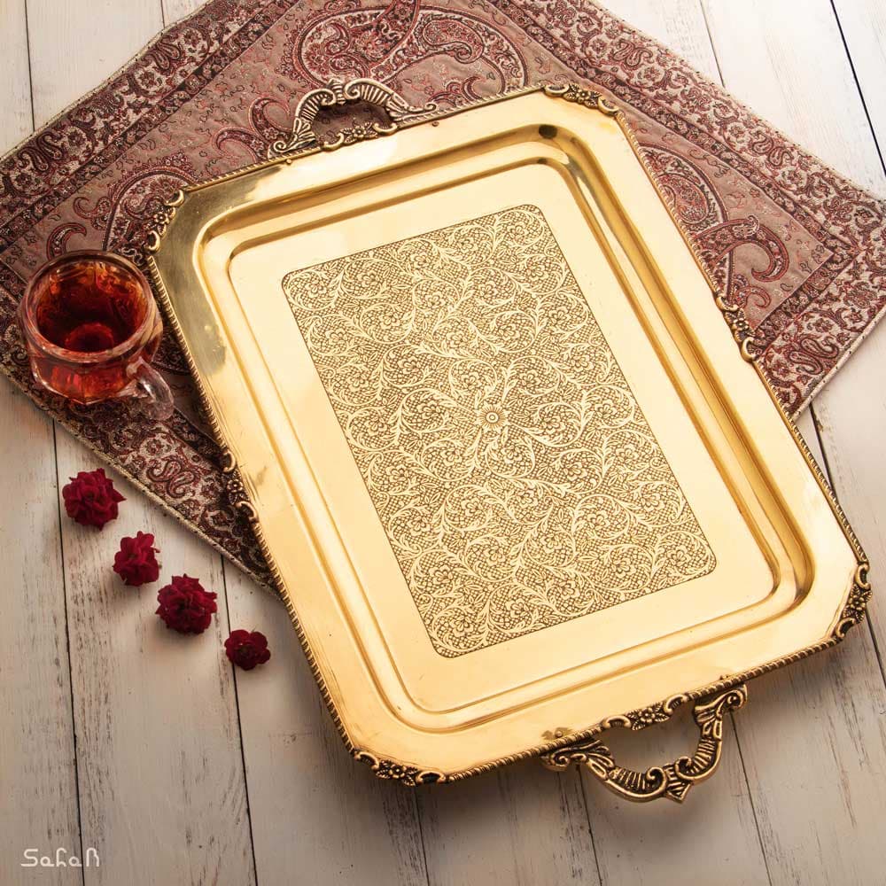 سینی مهمان برنجی آنتیک دسته دار مربعی سایز 3