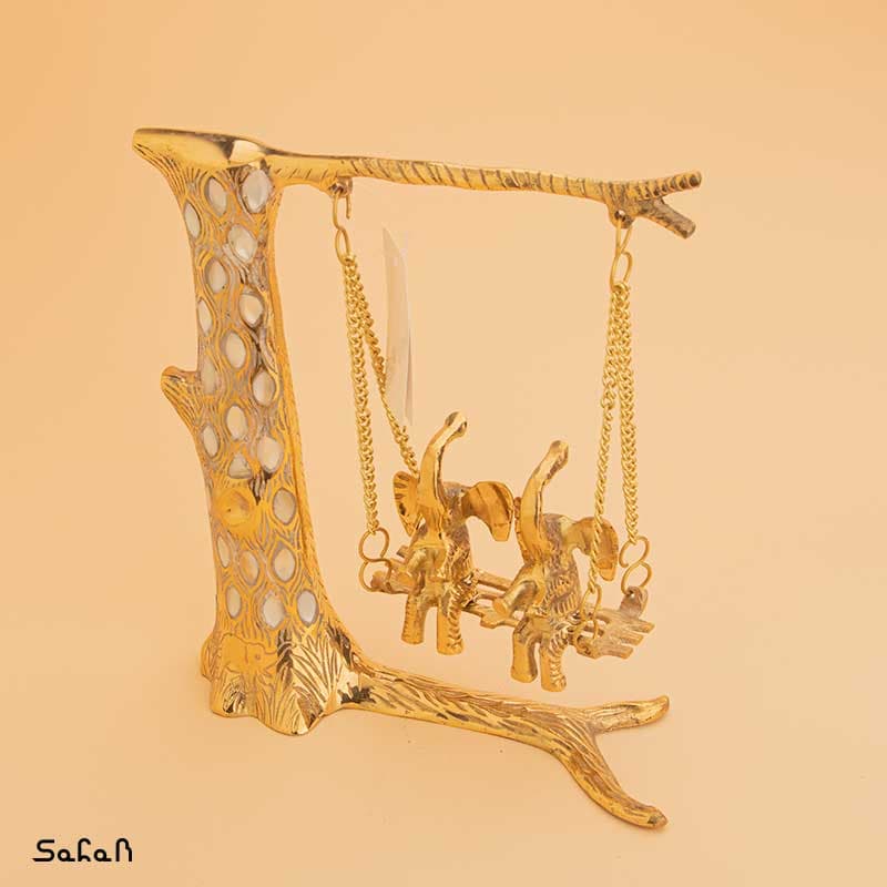 مجسمه برنج و صدف فیل های تاب سوار