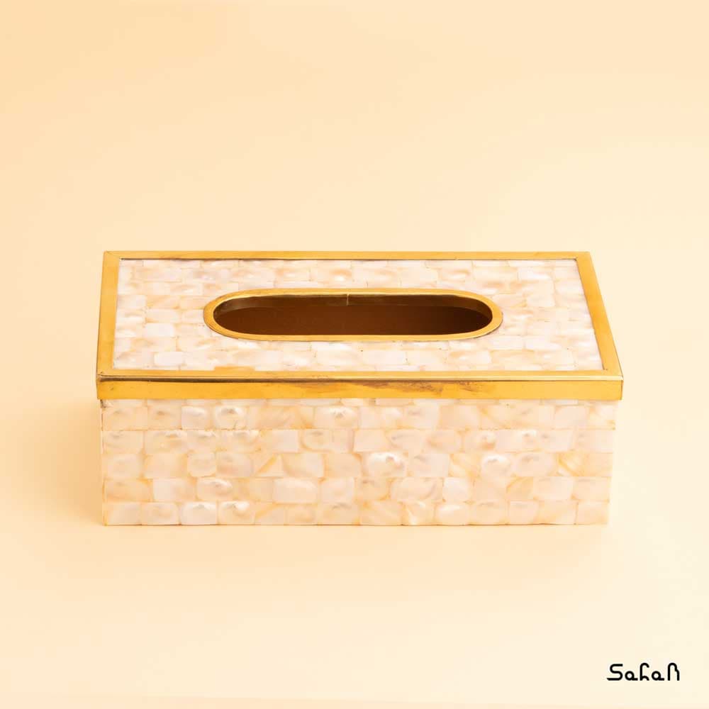 جعبه دستمال کاغذی برنجی و صدفی — تصویر ۵