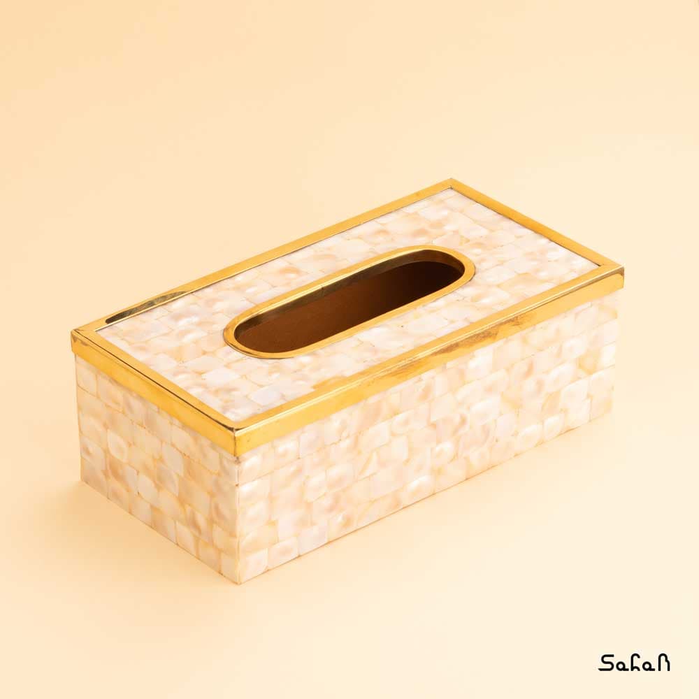 جعبه دستمال کاغذی برنجی و صدفی — تصویر ۴