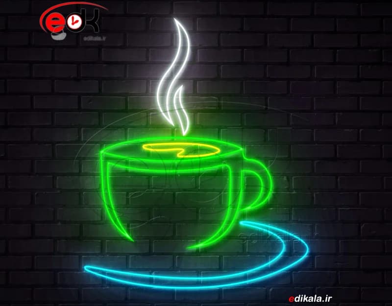 تابلو نئون طرح فنجان قهوه شماره 75 در ابعاد مختلف +آداپتور+ فایل کورل آماده برش — تصویر ۲