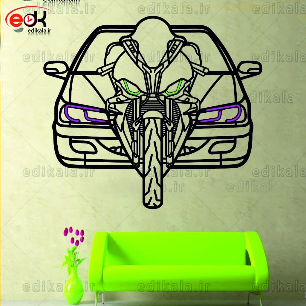 تابلو طرح ماشین پارس و موتور شماره 1 با چراغ نئون+آداپتور+با انتخاب سایز و جنس دلخواه — تصویر ۳