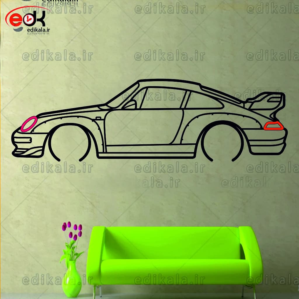 تابلو طرح ماشین پورشه شماره 26 با چراغ نئون+آداپتور+با انتخاب سایز و جنس دلخواه