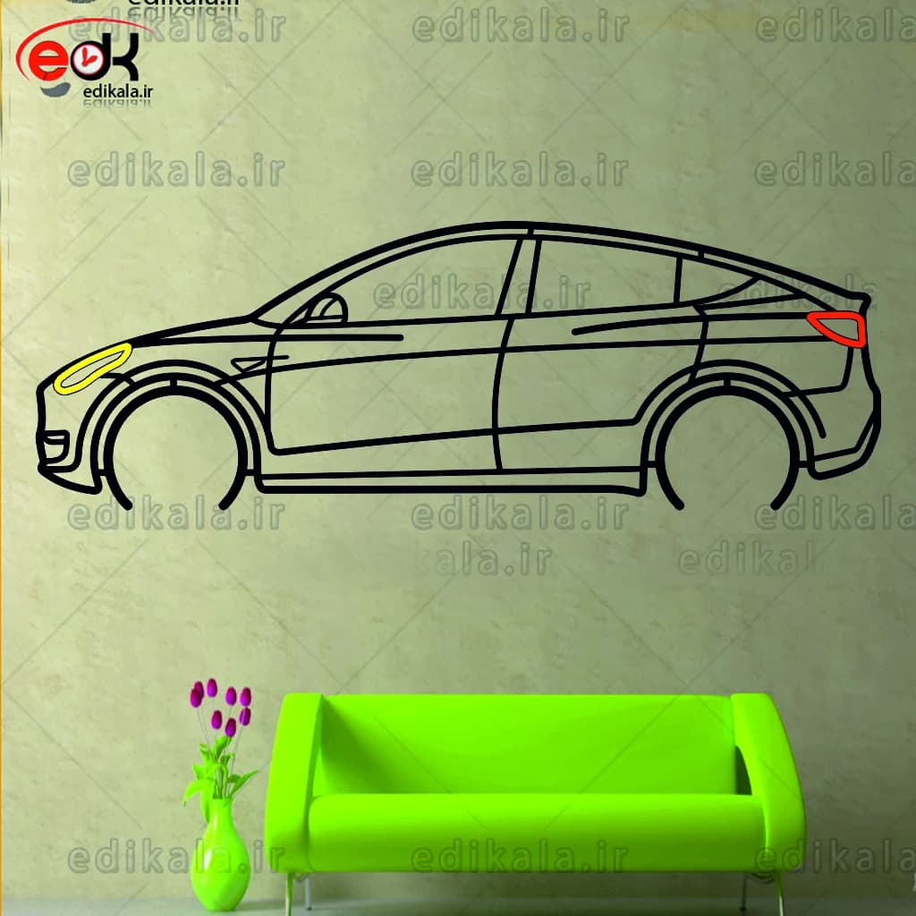 تابلو طرح ماشین تسلا شماره 2 با چراغ نئون+آداپتور+با انتخاب سایز و جنس دلخواه — تصویر ۲