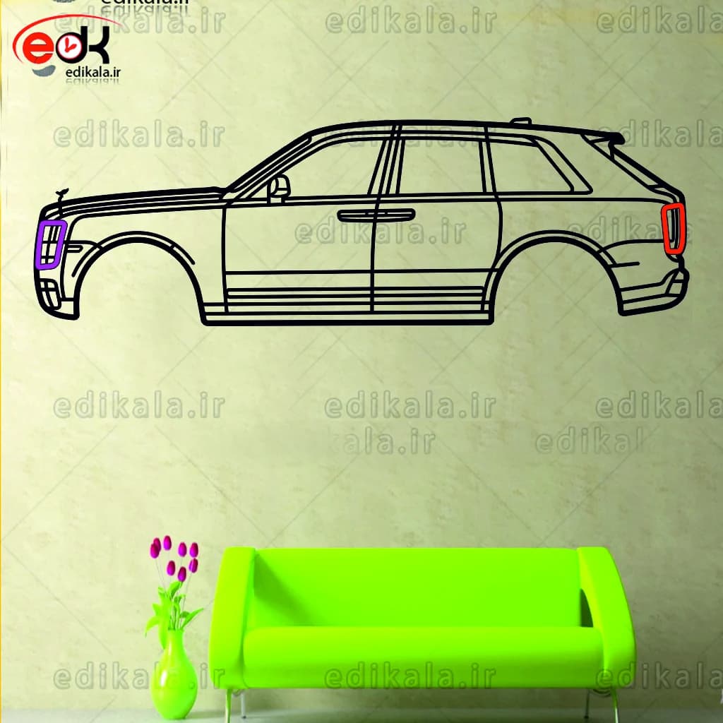 تابلو طرح ماشین رولز رویس شماره 2 با چراغ نئون+آداپتور+با انتخاب سایز و جنس دلخواه — تصویر ۳