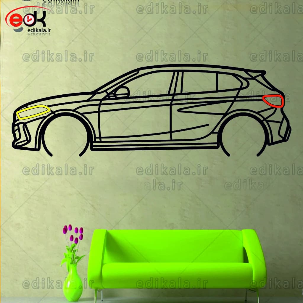تابلو طرح ماشین BMW شماره 16 با چراغ نئون+آداپتور+با انتخاب سایز و جنس دلخواه