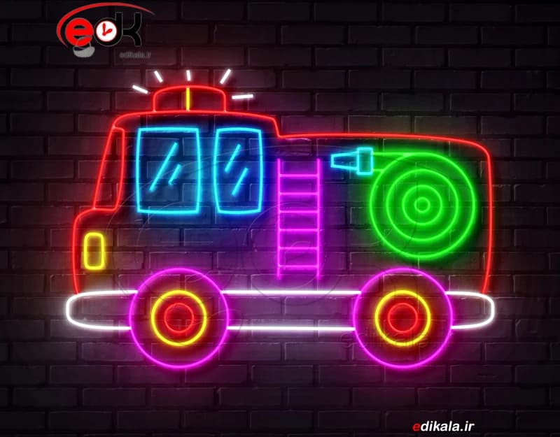 تابلو نئون طرح کامیون آتش نشانی شماره 1 در ابعاد مختلف +آداپتور+ فایل لایه باز