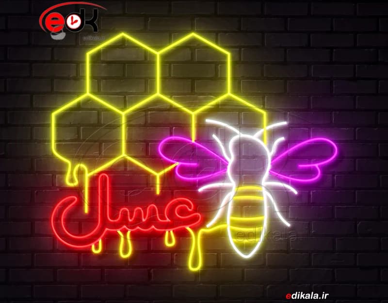 تابلو نئون طرح زنبور عسل شماره 3 در ابعاد مختلف +آداپتور+ فایل لایه باز — تصویر ۵