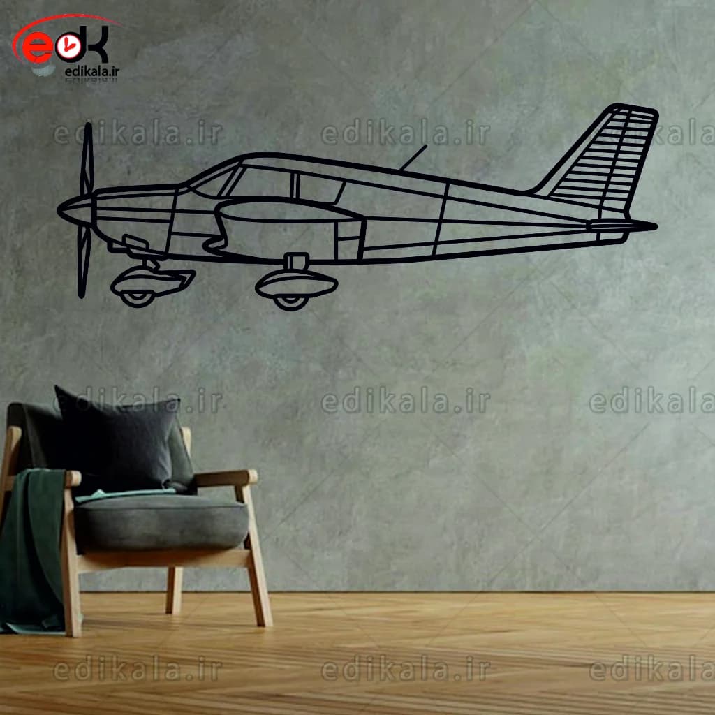 تابلو طرح هواپیما Piper PA-28 شماره 1 با نور نئون پس زمینه با انتخاب سایز و جنس دلخواه + فایل کورل اماده برش — تصویر ۴