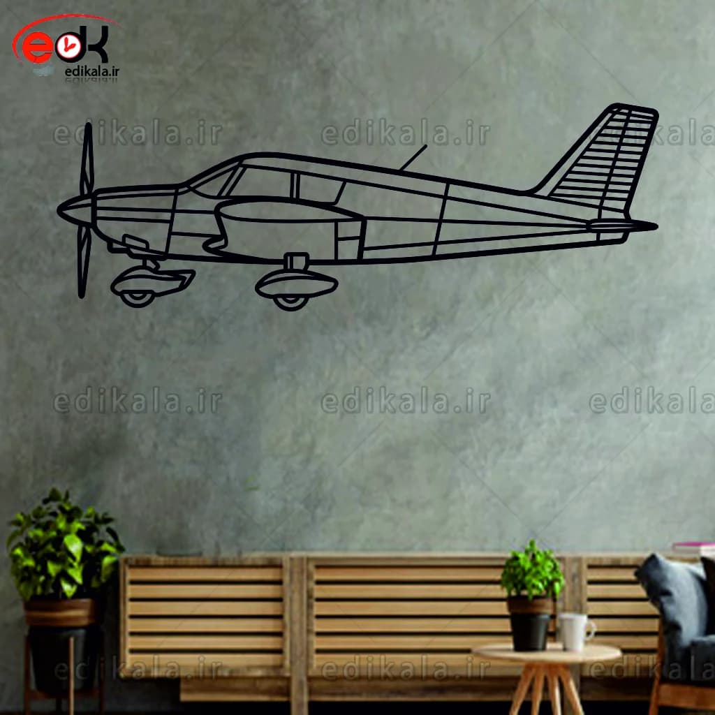 تابلو طرح هواپیما Piper PA-28 شماره 1 با نور نئون پس زمینه با انتخاب سایز و جنس دلخواه + فایل کورل اماده برش — تصویر ۲
