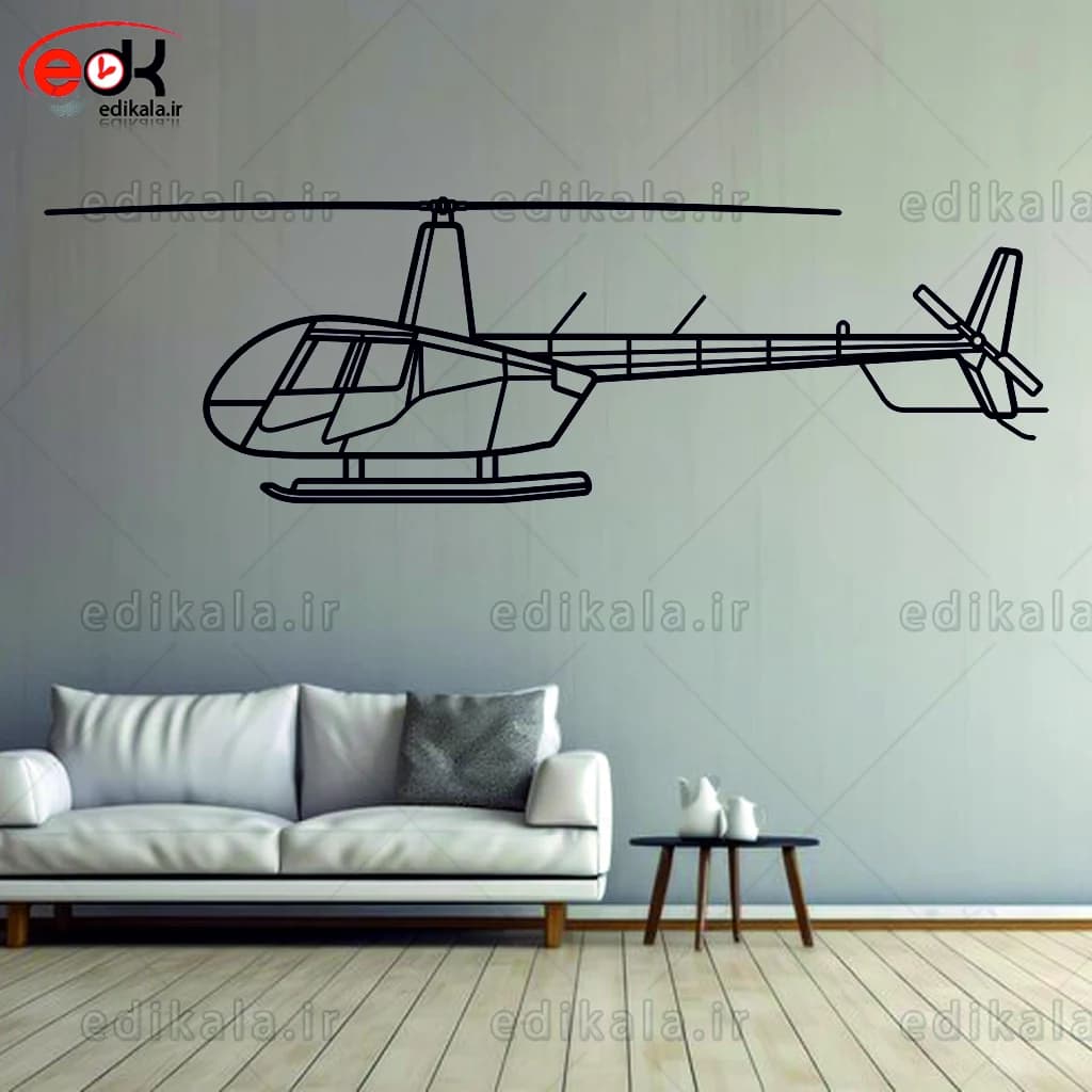 تابلو طرح هلیکوپتر Robinson R44 شماره 1 با نور نئون پس زمینه با انتخاب سایز و جنس دلخواه + فایل کورل اماده برش — تصویر ۵