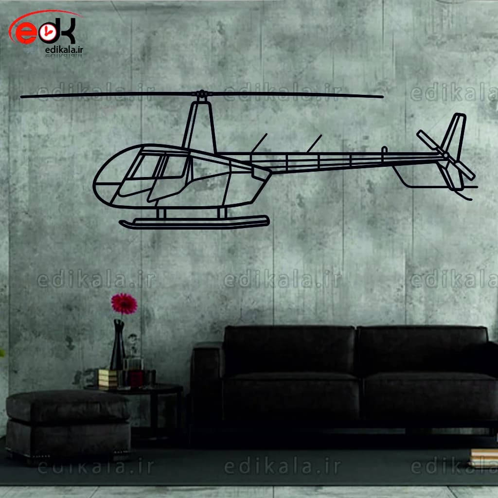 تابلو طرح هلیکوپتر Robinson R44 شماره 1 با نور نئون پس زمینه با انتخاب سایز و جنس دلخواه + فایل کورل اماده برش — تصویر ۳